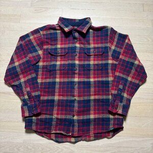Woolrich Green Label Men's Plaid Flannel Shirt Size L Red Navy Vintage Wool